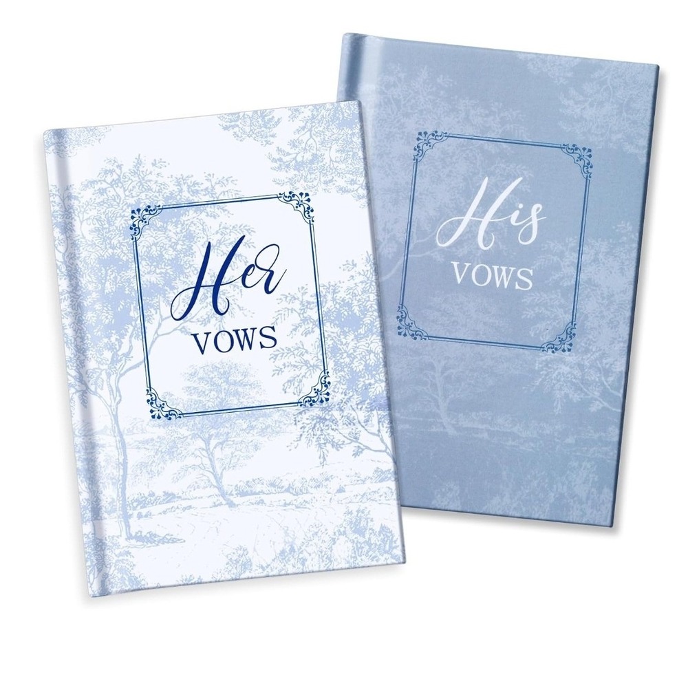 Wedding Vow Books His and Hers Set of 2 Blue Toile Lined Journal 5.9x3.9 Inch